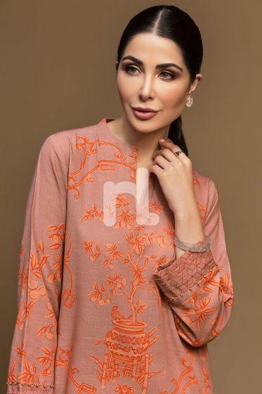 Nishat 100% Original Pink Digital Printed Stitched Khaddar Shirt - 1PC